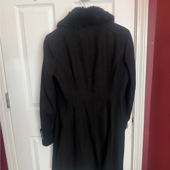 Calvin Klein Black Pea Coat with Fur Collar - Picture 2 of 6